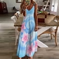 thumbnail image 4 of Pink Flowers Swirl Blue Background Sleeveless Dress Women's Evening Dress Womans Clothing, 4 of 9