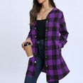 thumbnail image 7 of Long Plaid Hoodies for Women Button Down Flannel Shirts Mid-length Hooded Jackets with Pockets Long Sleeve Blouses (XL, Purple), 7 of 7
