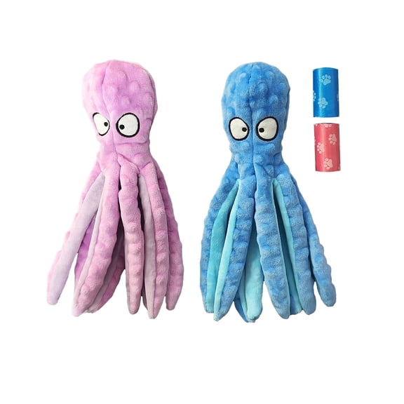 PetLike 2 Pack Squeaky Octopus Dog Toys, Stuffing-Free Plush Crinkle Chew Toys for Puppy Teething & Interactive Play (Small)
