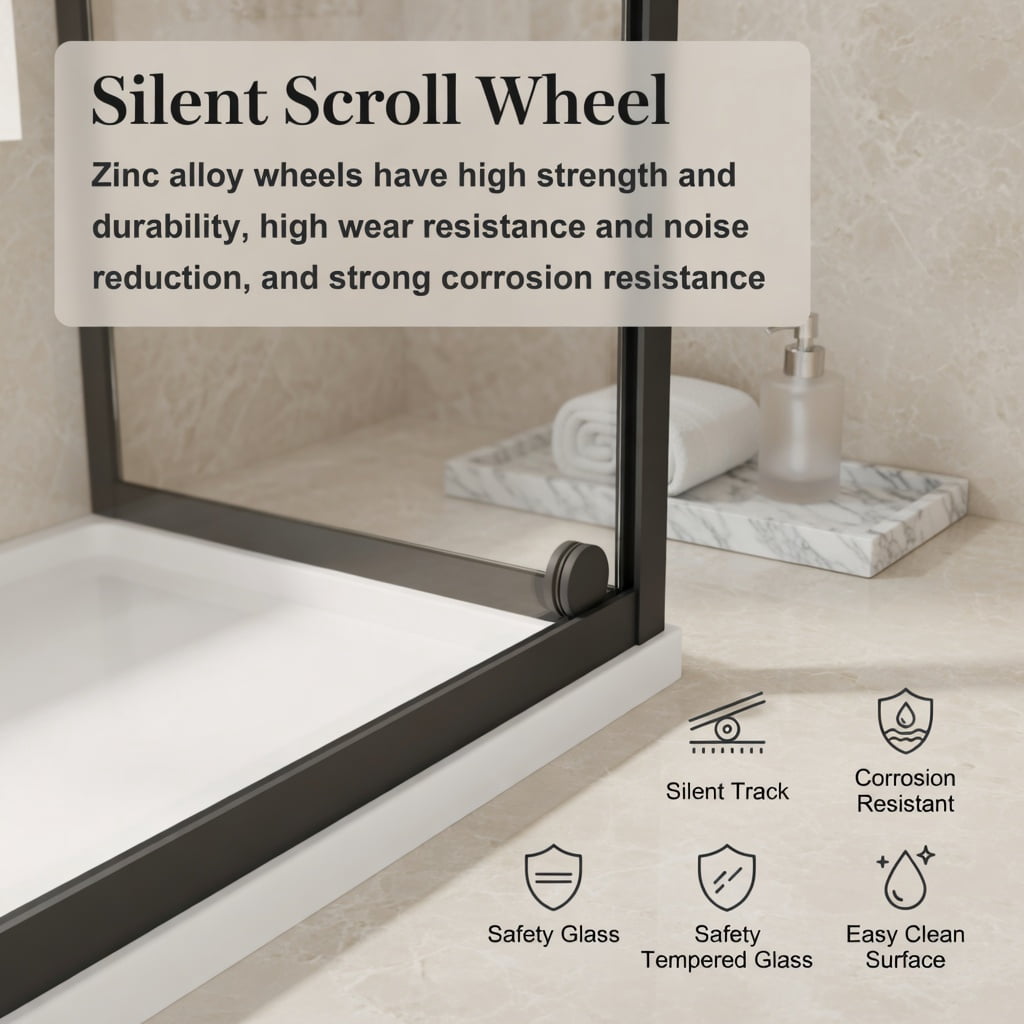 Hommoo Neo-Angle Sliding Shower Enclosure 36" x 72", 1/4" Clear Tempered Glass Diamond Shower Door, Dual Roller System & Stainless Steel Handles, Black & Transparent