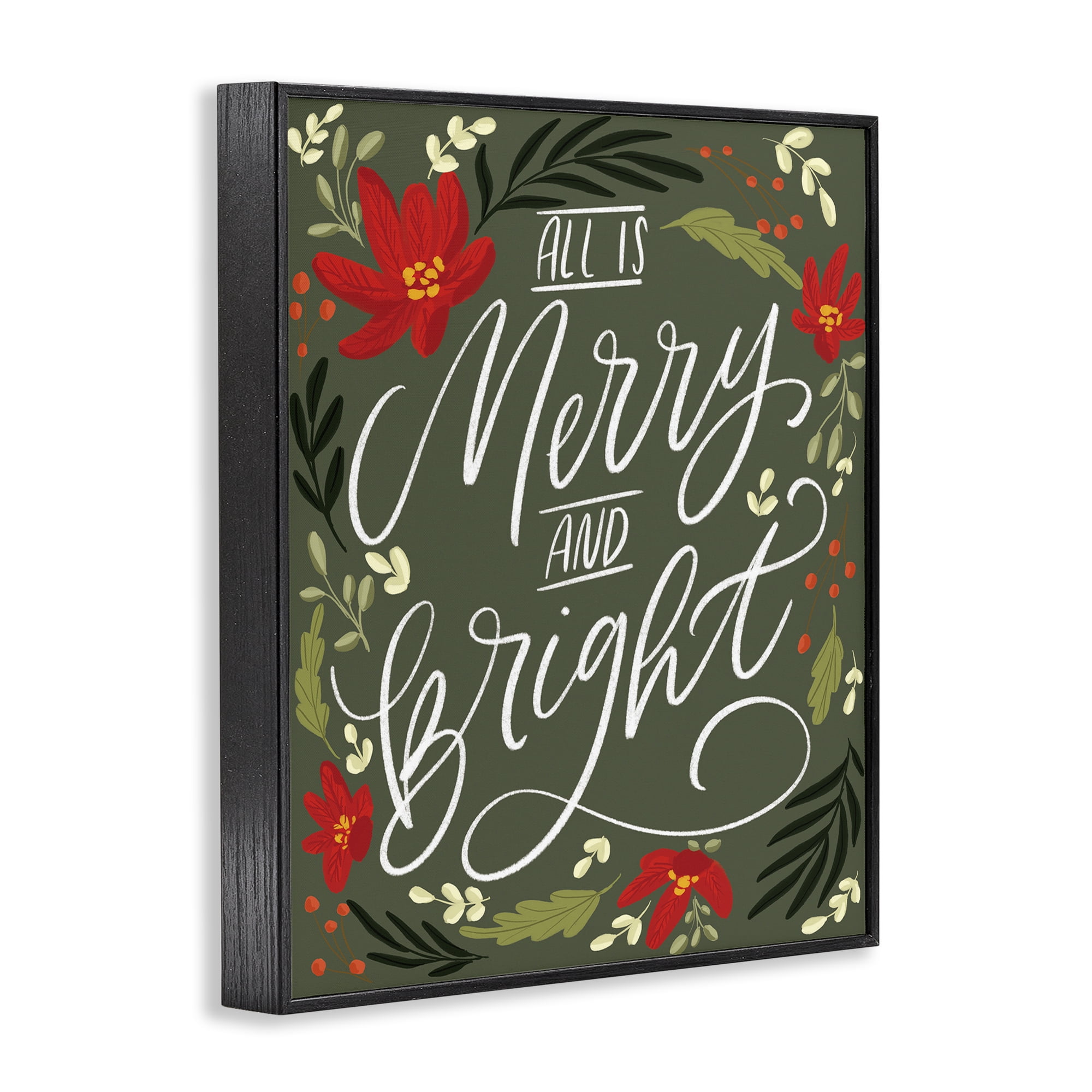 Stupell Industries Floral Merry and Bright Holiday Painting Black Framed Art Prints Wall Art, 24 x 30