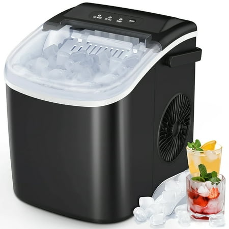 Kismile Countertop Ice Maker, Self-Cleaning Portable Ice Maker Machine with Handle, 9 Bullet-Shaped Ice Cubes Ready in 6 Mins, 26Lbs/24H with Ice Scoop and Basket for Home/Kitchen/Party