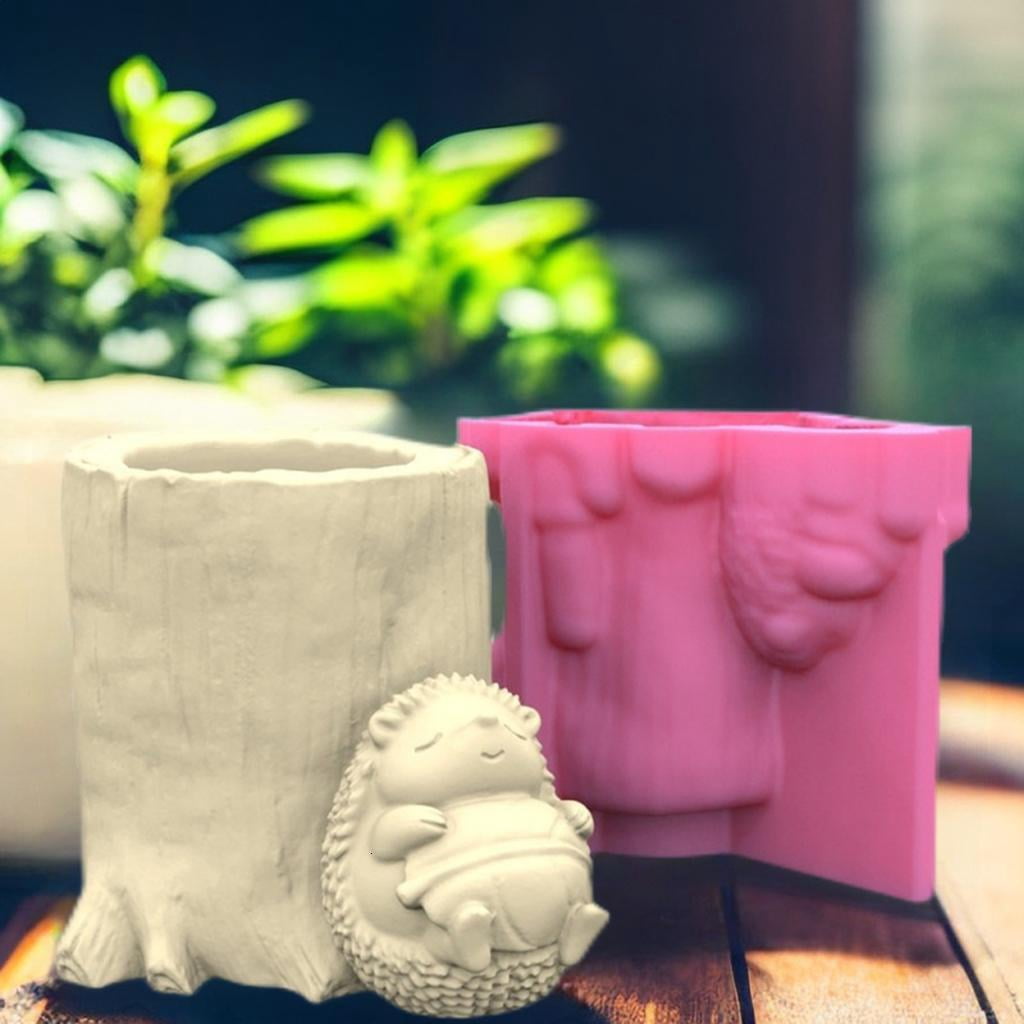 Osdhezcn Hedgehog Gypsum Flower Pot Silicone Resin Mold Epoxy Resin Casting Mold Succulent Vase Cement Mold Candle Holder Mold