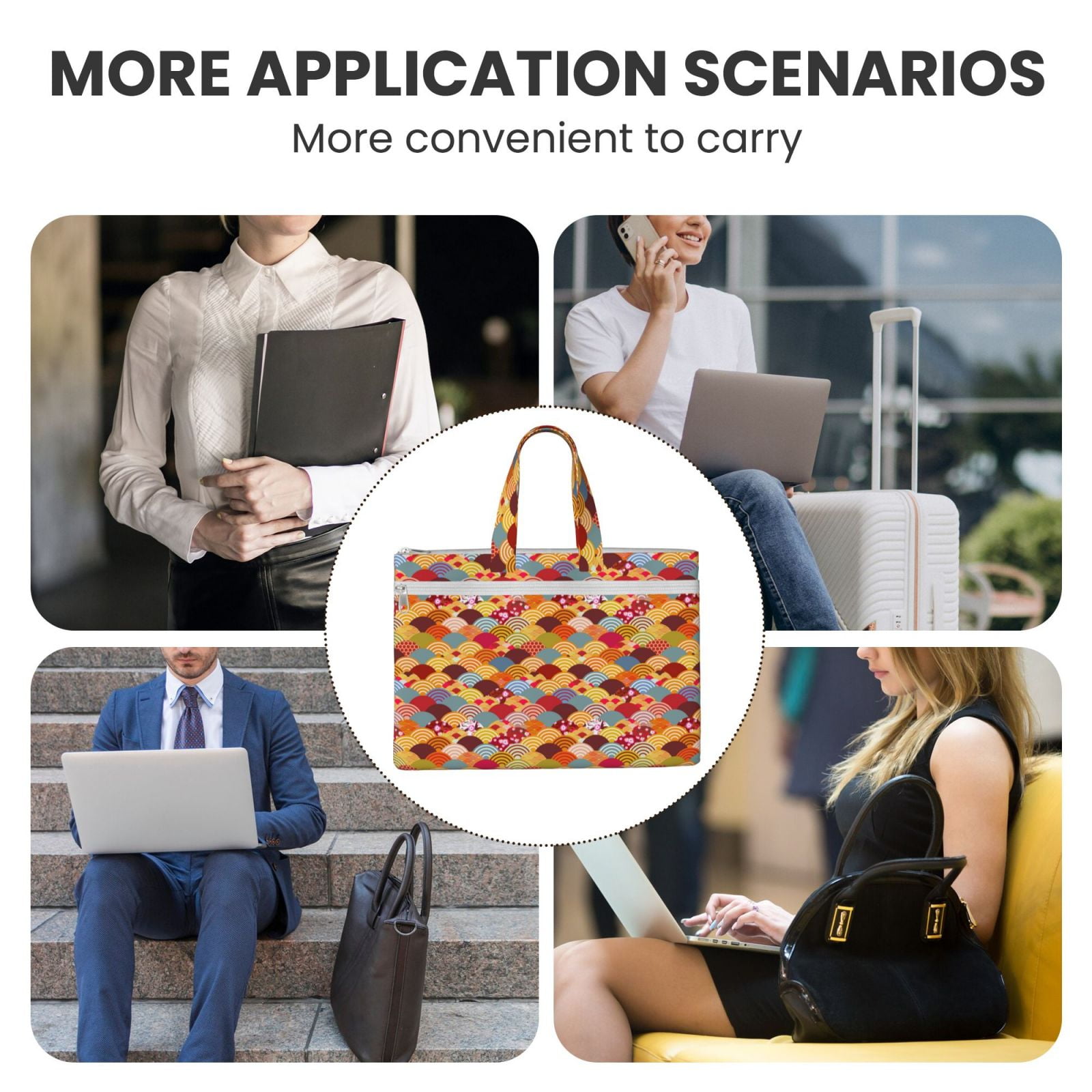 Kdxio Japanese Style Fish Scales File Tote Document Bag Business Briefcase Bag Document Organizer Tote Briefcase for Letter A4 Files Business Teacher Office Bag