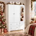 thumbnail image 2 of Ktaxon 3 Door Wardrobe Armoire Closet with Mirror Hanging Rod, Large Capacity Storage Closet for Bedroom, Modern Drawer & Shelf Elegant White Finish Closet, 2 of 12