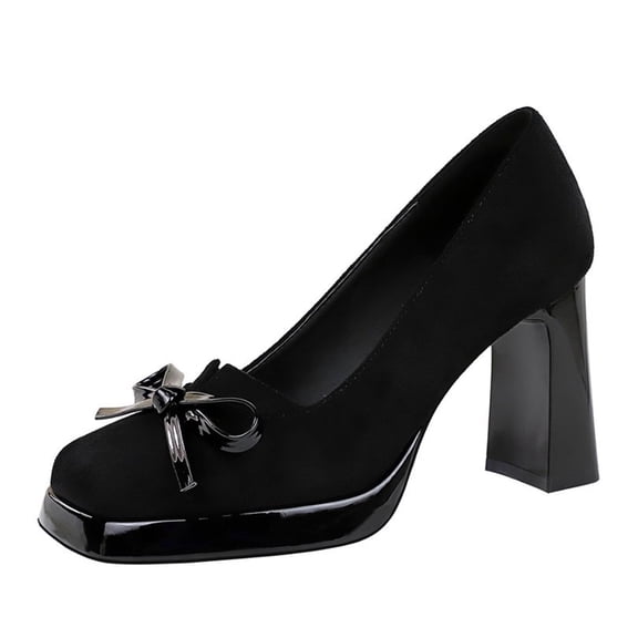 Women Square Toe High Heels 9CM Sexy Pumps Faux Suede Bowknot Ladies Wedding Shoes for Bride Prom Party