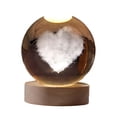 thumbnail image 4 of Bola de cristal 3D LED luz nocturna decoración patrón de corazón enchufe USB blanco cálido con base de madera para dormitorio familia guardería niños 6 cm de diámetro Yinane Luz de noche, 4 of 8