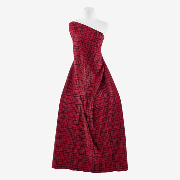 Zelouf Pegau Plaid Scuba Crepe Jacquard  , Sewing, DIY, Crafts Fabric by the Yard, Black/red, 20 Yard