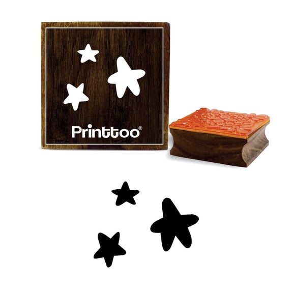 Printtoo Star Design Square Brown Diary Card Wooden Rubber Stamp Scrap-Booking-2 x 2 Inches