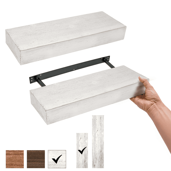 American Art Decor Whitewashed Wood Floating Wall Shelf - Small