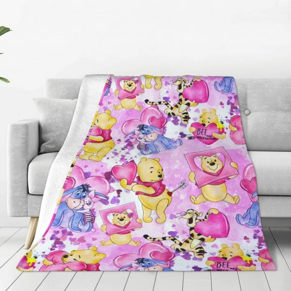 Winnie The Pooh Blanket Cute Character All Season Warm Fuzzy Plush Throw Blankets Soft Flannel Blankets for Couch Chair Bed Travel Home Decor 40"X30"
