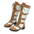 thumbnail image 5 of Domuza Women's Buckle Strap Lace Up Knee High Boots, Color Block Faux Suede Side Zipper Low Block Heel Tall Boots for Cosplay Casual Outdoor Wear Brown 11.5（EU-46）, 5 of 9