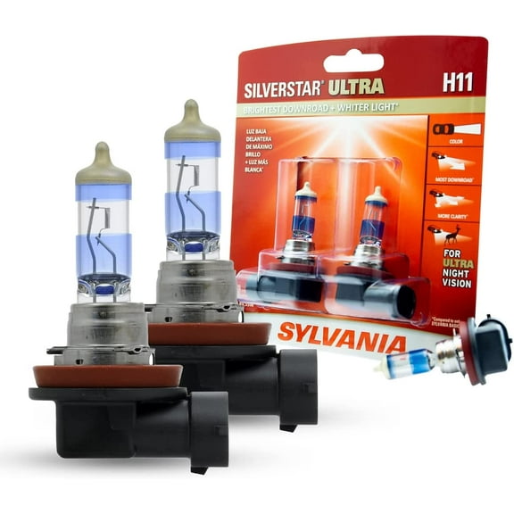 SYLVANIA - H11 SilverStar Ultra - High Performance Halogen Headlight Bulb, High Beam, Low Beam and Fog Replacement Bulb, Brightest Downroad with Whiter Light, Tri-Band Technology (Contains 2 Bulbs)