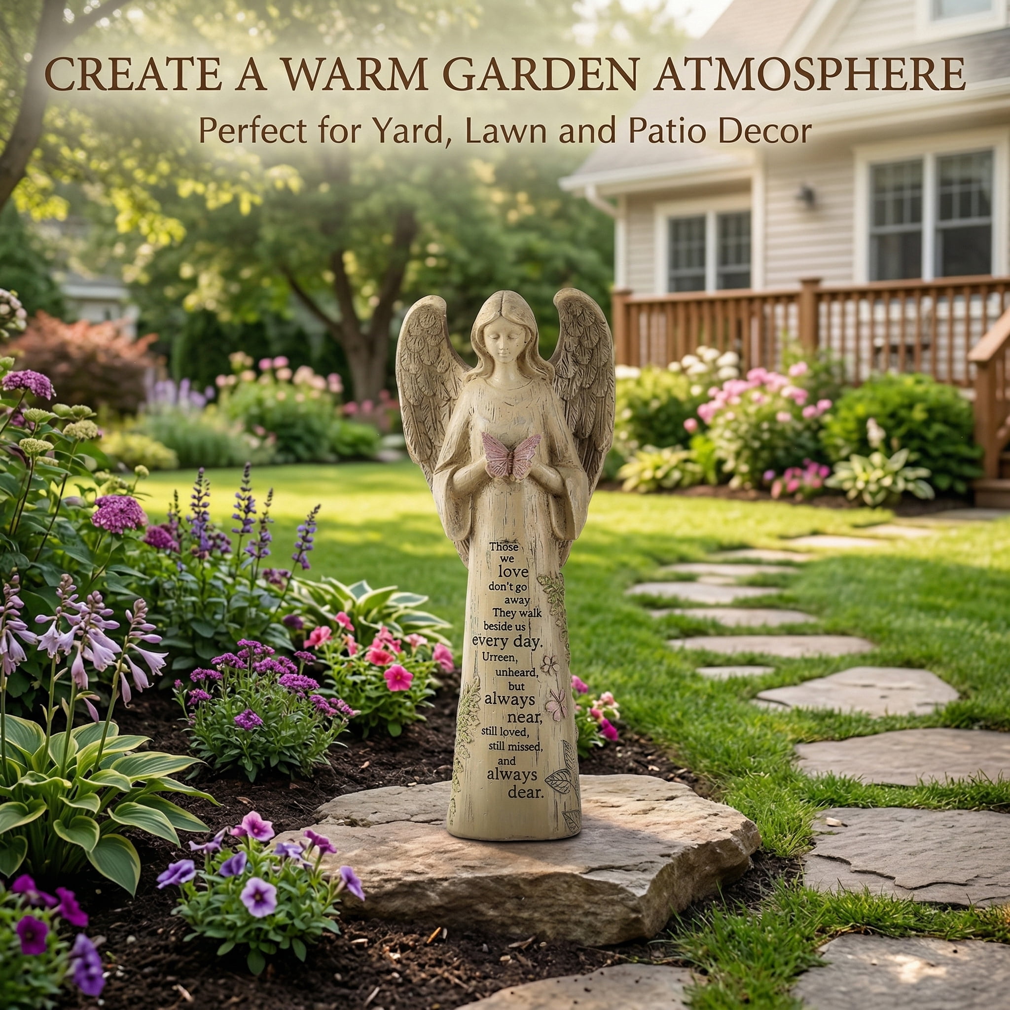 Resin Garden Statue Standing Angel with Butterfly Garden Statuary for Outdoor Garden Decor