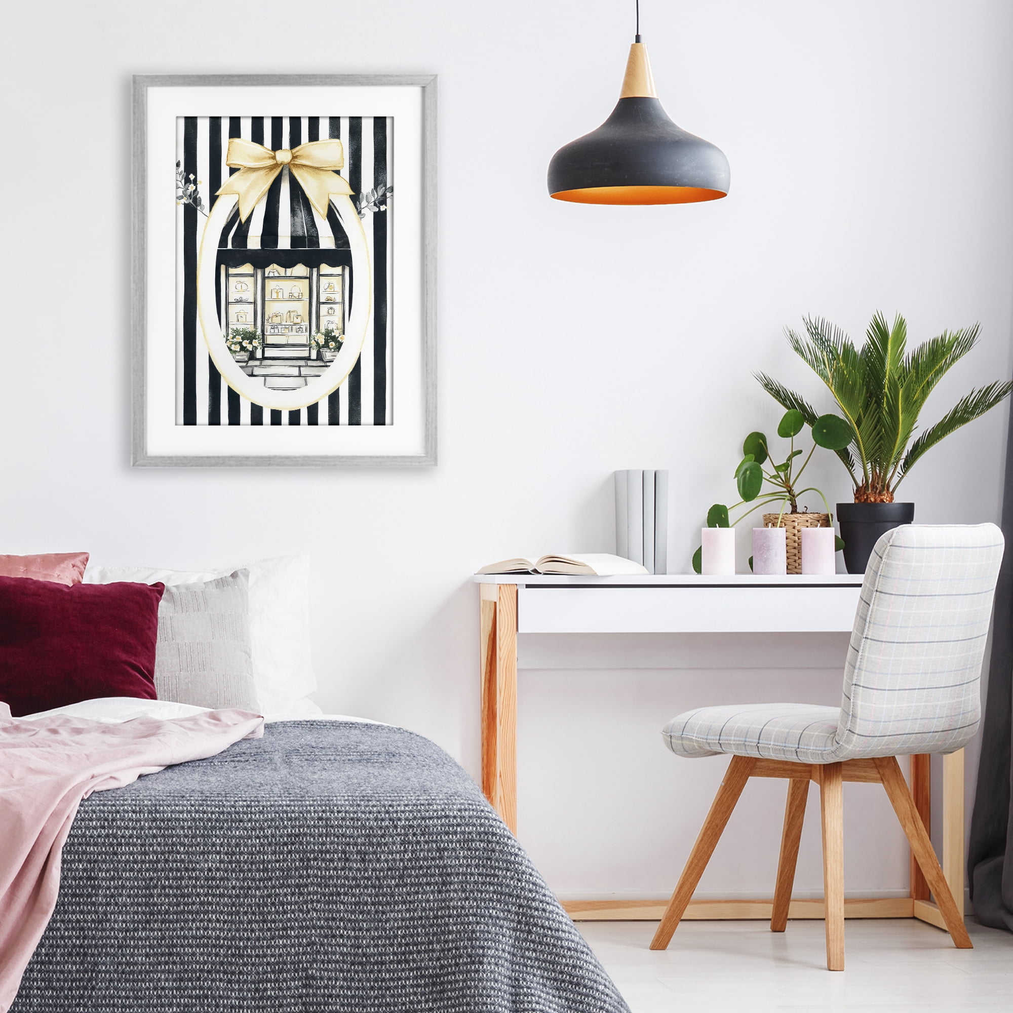 Stupell Industries Maison Striped Boutique Window Gray Framed Print Under Glass, design by Petal Prints Design