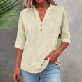 thumbnail image 2 of WERYOUNG Women's Casual Button Down T Shirt Short Sleeve Linen Tee Loose Fit Tunic T-Shirts Outdoor Activities Comfortable Tops L, 2 of 6