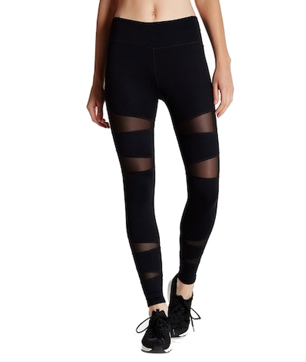 L Velour Mesh-Inset Athletic Leggings 