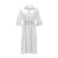 thumbnail image 6 of Women's Long Sleeve Button Down Dress Casual Loose Tie Waist Adjustable Sleeve Length Midi Dresses White, 6 of 6