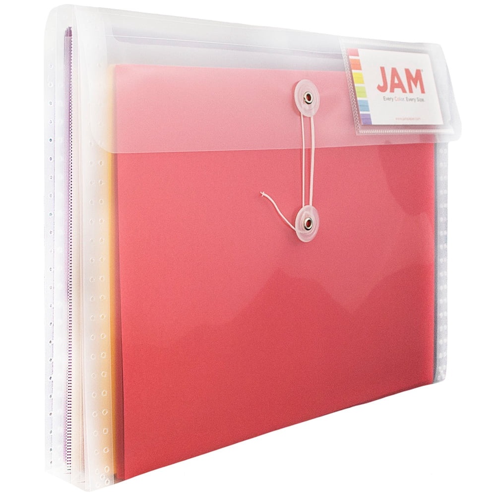 JAM Paper Plastic Envelopes, 12.8x10.5x1.5, 24/Pack, Clear w/ 2 Dividers, Button String