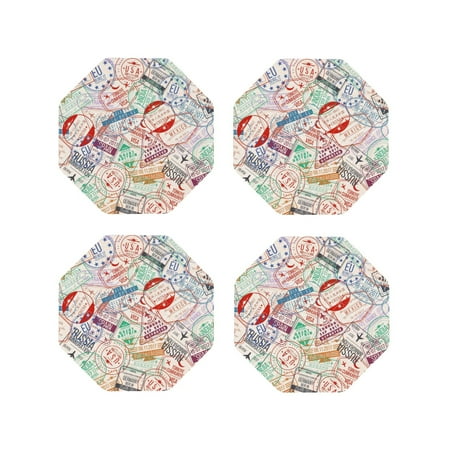

Junzan Passport Stamp Print Coasters for Drinks - Leather Coasters Set of 4 for Coffee Table for Housewarming/Kitchen/Bar/Decor-Octagon