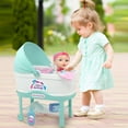 thumbnail image 3 of Little Darlings: 12" Bassinet Baby Doll Set - Teal, Pink, Stars - Soft Body Doll, Plastic Bassinet, Accessories, New Adventures, Toddler Kids Ages 2+, 3 of 7