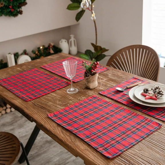 Dalrosia Winter Scottish Checkered Placemats Set of 4 Christmas Tartan Plaid Table Mats for Dining Table Holiday Seasonal Party Decor Farmhouse Washable 12x18 Inches