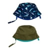 Wonder Nation Reversible Sun Hat in Shark Print and Solid Colors with UPF 50+ for Toddler Boys, 2-Pack