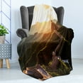 thumbnail image 4 of Historical Soft Flannel Fleece Throw Blanket, Structure at Sunset Time Hazy Mystic Image in Spring Season Trees Print, Cozy Plush for Indoor and Outdoor Use, 50" x 60", Yellow Green, by Ambesonne, 4 of 5
