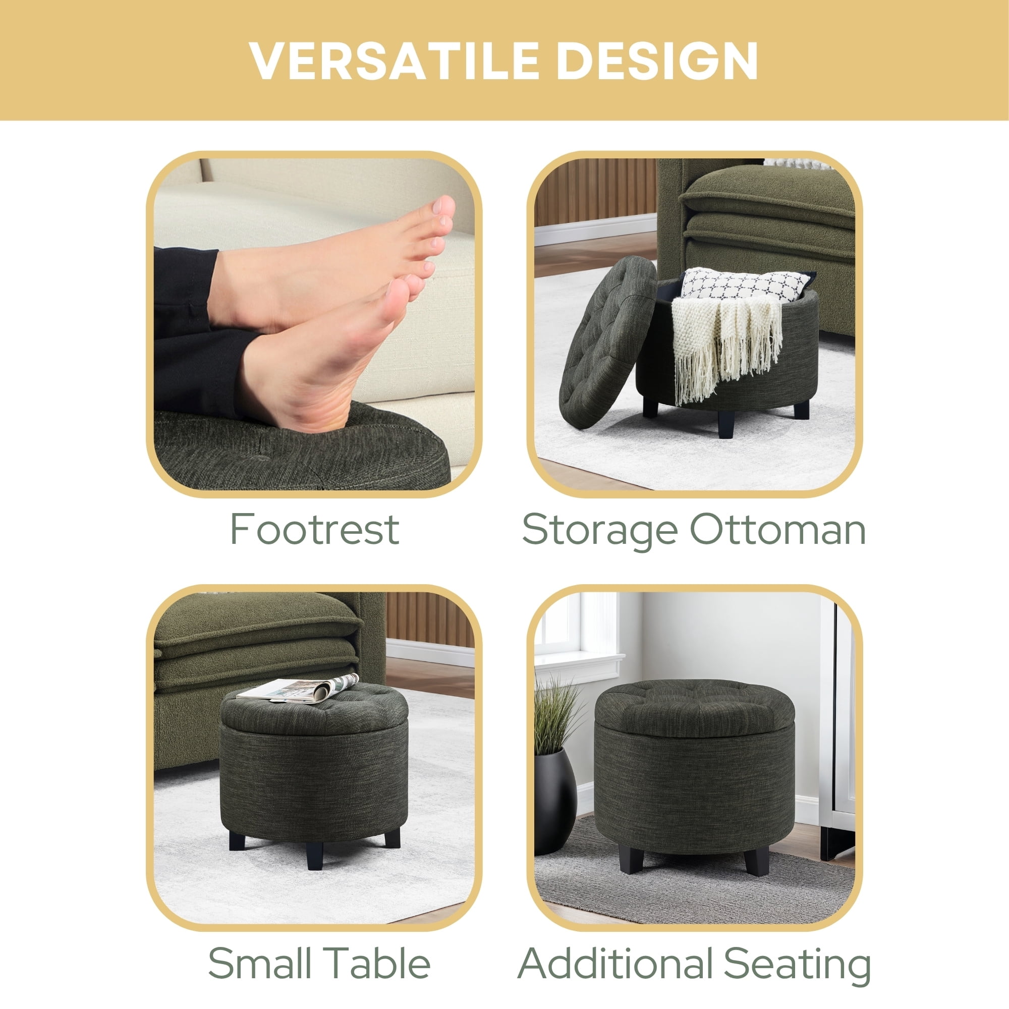 Convenience Concepts Designs4Comfort Round Ottoman in Gray Fabric