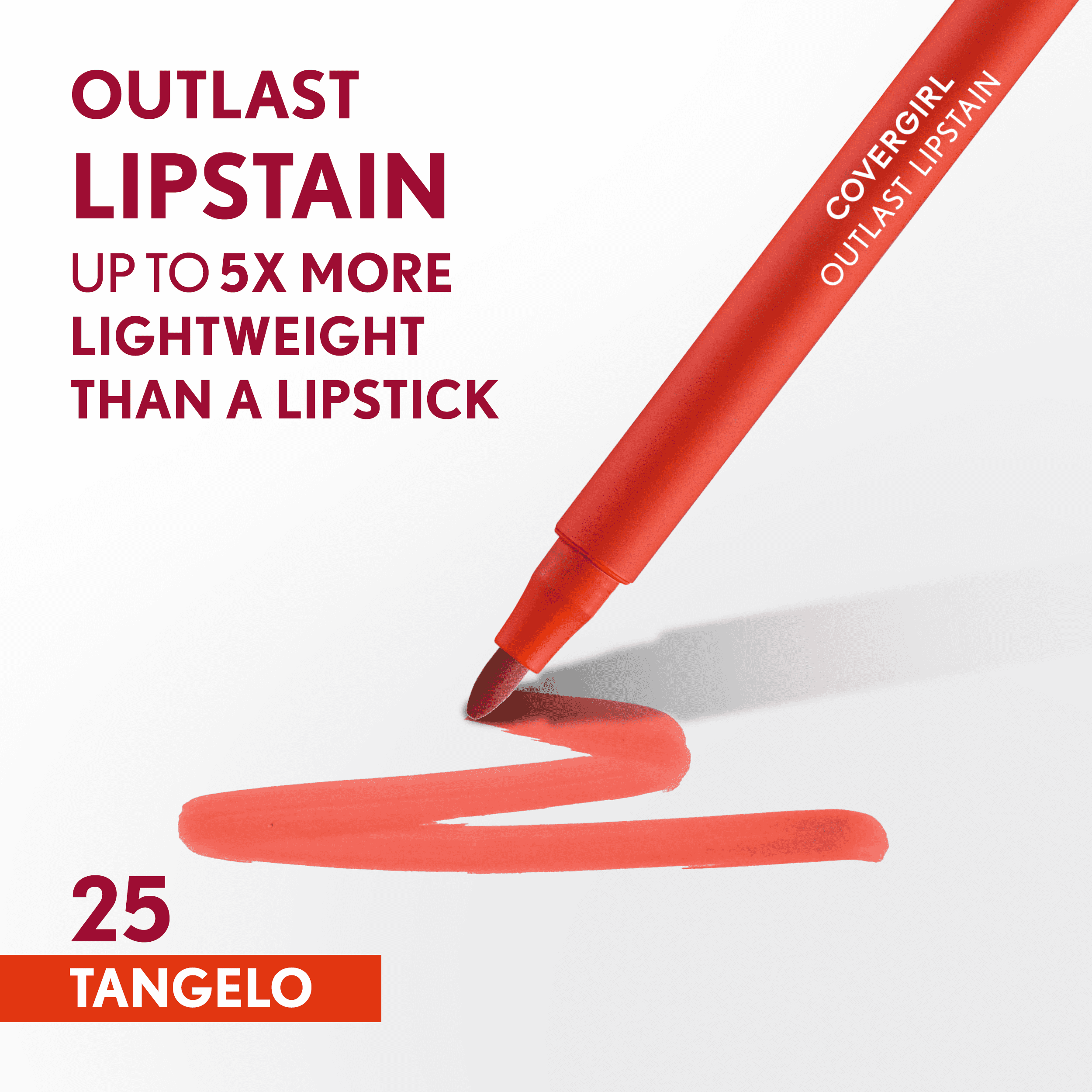 (2 pack) COVERGIRL Outlast Lipstain, 25 Tangelo, Red, 0.05 fl oz