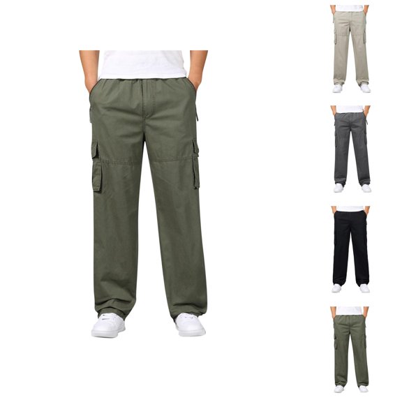 Cargo Pants for Men Plus Size Elastic Waist Loose Fit Cotton Casual Pants with Pockets Trousers