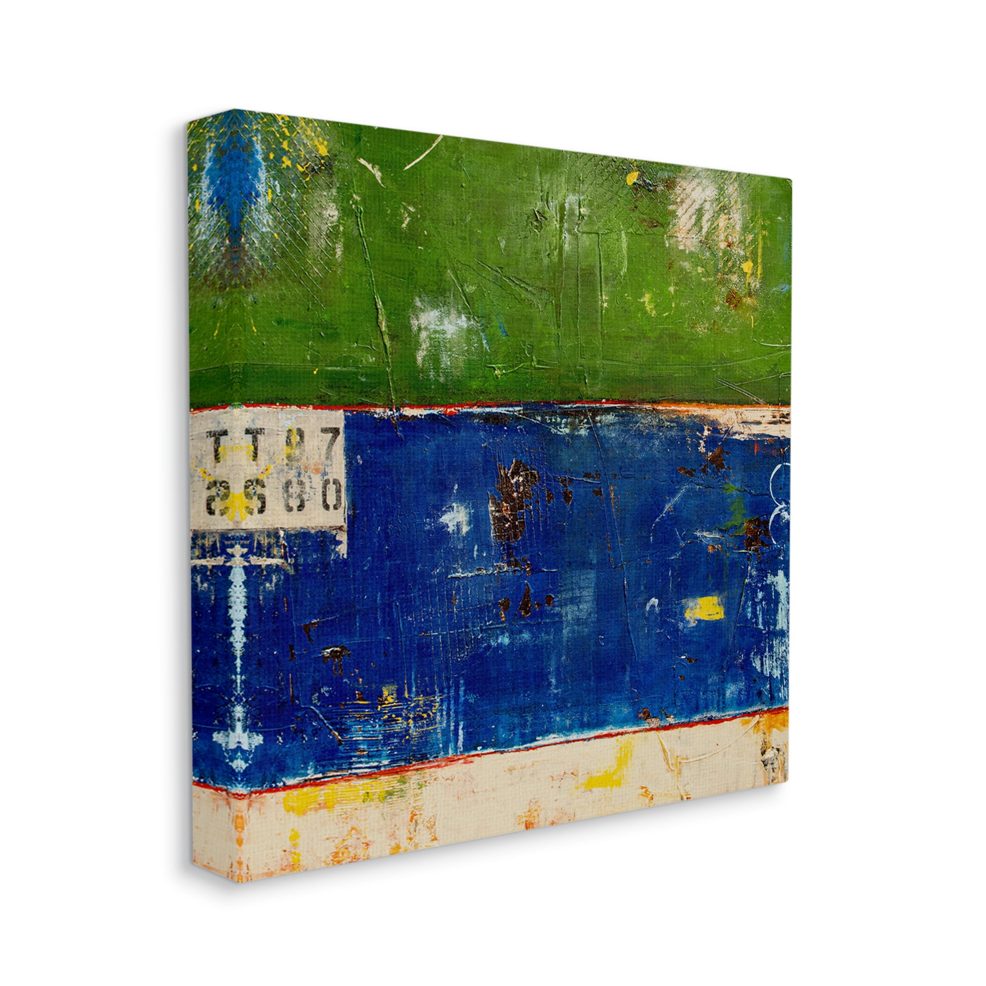 Stupell Industries Green Blue Striped Street Style Stencil Rustic Abstract Painting Gallery Wrapped Canvas Print Wall Art, Design by Erin Ashley