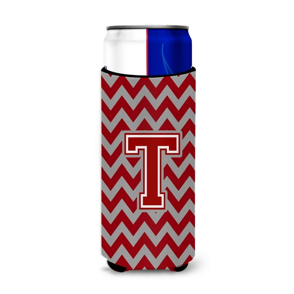 Caroline's Treasures CJ1049-TMUK Letter T Chevron Maroon and White Ultra Hugger for slim cans, Slim Can, multicolor