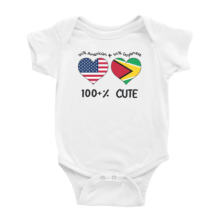 

50% Guyanese + 50% American = 100+% Cute Baby Bodysuit (White 18-24 Months)