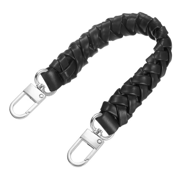 Braided Purse Handle, 1Pack 31cm/12.2" Short Black Leather with Silver Buckles for Underarm Bags, Handbags
