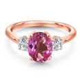 thumbnail image 3 of Gem Stone King 18K Rose Gold Plated Silver Pink Mystic Topaz and Lab Grown Diamond Engagement Ring for Women | 2.74 Cttw | Oval 9X7MM | Gemstone November Birthstone | Size 7, 3 of 6