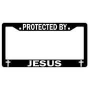 Protected By Jesus Black Plastic License Plate Frame