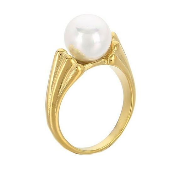 PAMTIER Women's Stainless Steel Personalized Vintage Shell Pearl Ring Gold Size 6