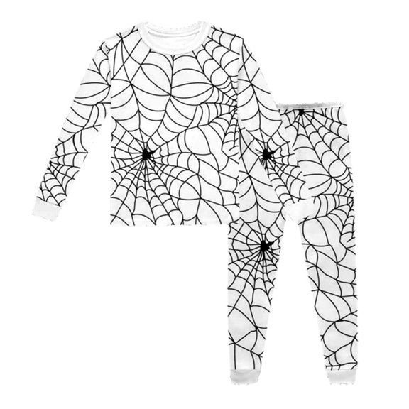 Tisuna Child Girl'S Diy Doodle Long Sleeve Halloween Pajamas Set Spider Web Print Crewneck Tops And Long Pants Pjs Set Soft Comfortable Kids Halloween 2 Pieces Loungewear For Age 2-10 Years