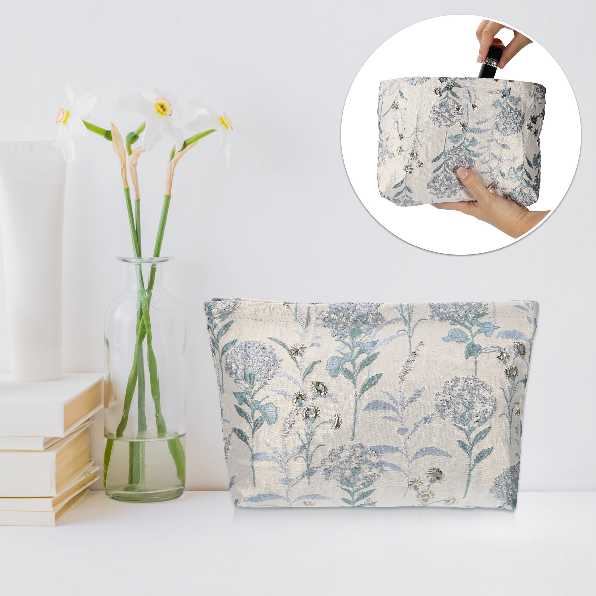 Unique Bargains Flower Pattern Cosmetic Bag Zipper for Travel