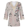 thumbnail image 3 of Lovskoo 2024 3/4 Length Sleeve Womens Tops Spring Summer Tops V Neck Shirts Lace Flowers Print Tunic Tops Casual Blouses Gray 4XL, 3 of 5