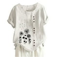 thumbnail image 2 of PBNBP Linen Shirts for Women,T-Shirt for Women Cotton Linen Tops Round-Neck Short Sleeves Loose Casual Flower Tees Shirts Plus Size Blouses Top, 2 of 3