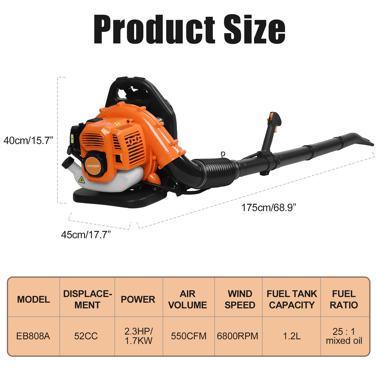 TidBay Backpack Leaf Blower, 52CC 2 Stroke Gas Powered Leaf Blower for Blowing Leaves, Dust, or Snow, 205 MPH 550 CFM Dust Blower for Lawn Care, Road Cleaning