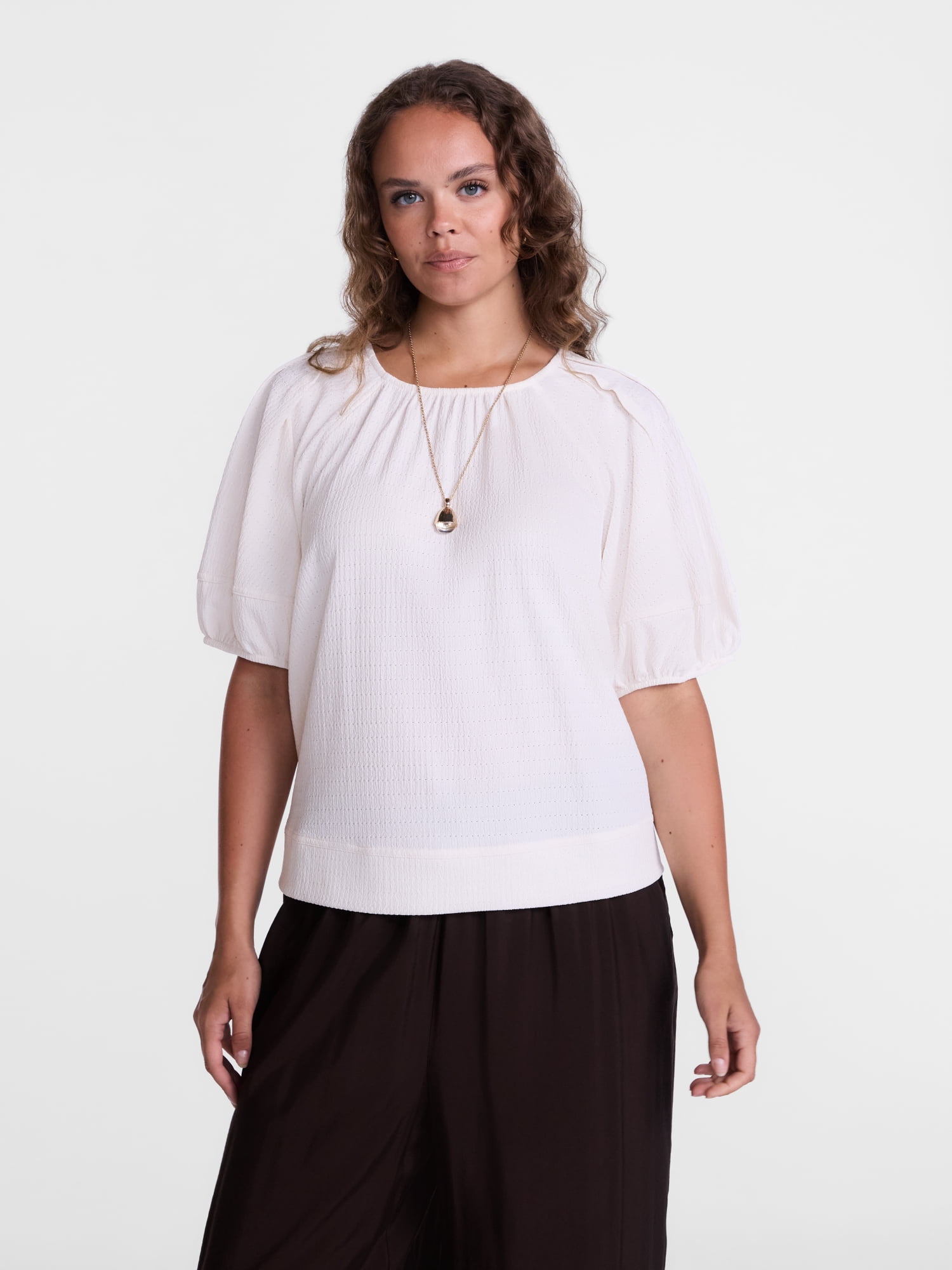 Scenario Women's Textured Top with Short Puff Sleeves, Sizes XS-XXXL