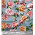 thumbnail image 1 of Soimoi Blue Poly Georgette Fabric Leaves & Rose Flower Decor Fabric Printed BTY 42 Inch Wide, 1 of 3