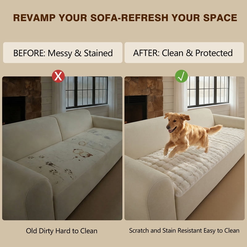 OHSIO Couch Cover for Pets, Non-Slip Fuzzy Sofa Slipcover, Washable Soft Sofa Protector for Couch Sofa and Sectional (White, 27.6'' x 59'')