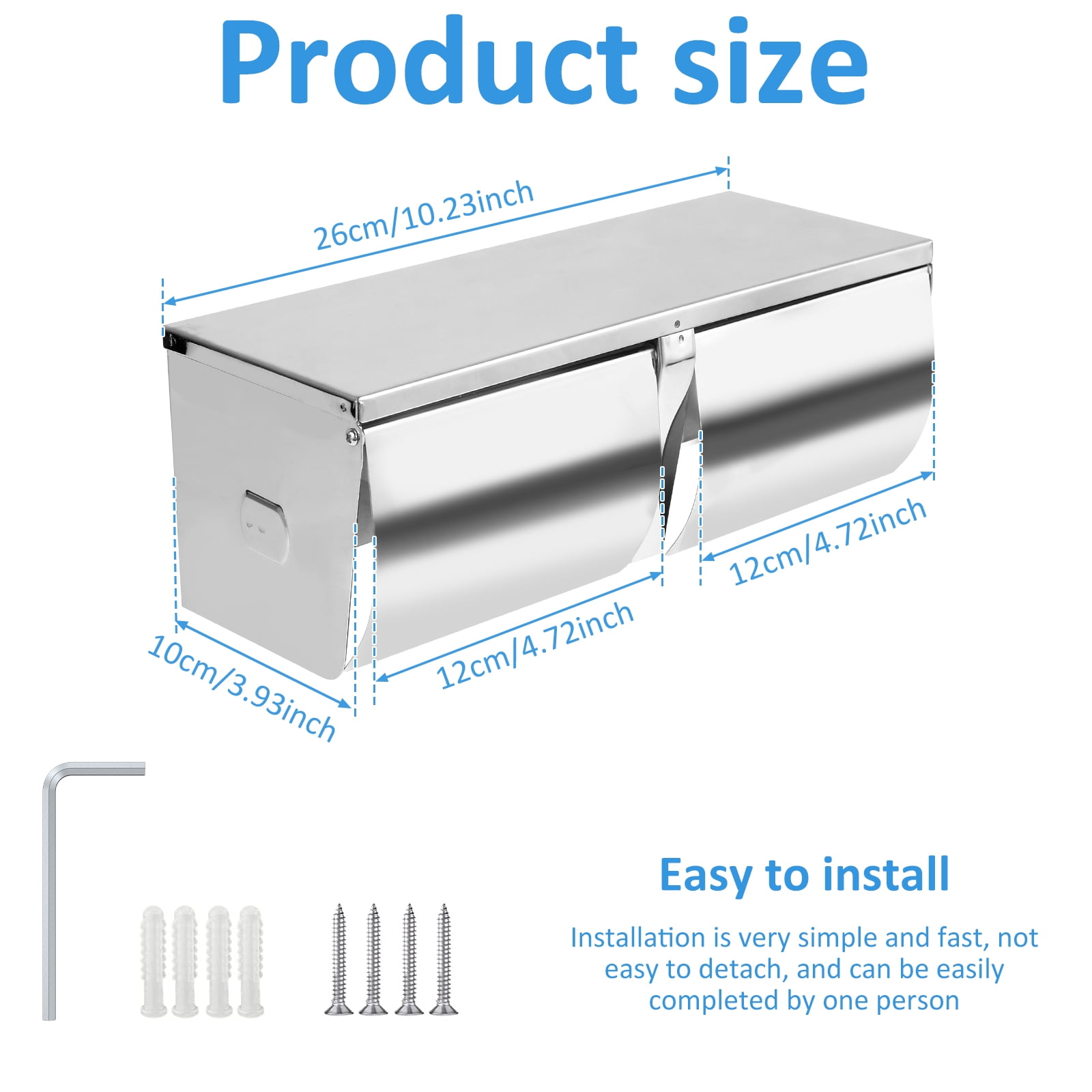 Double Roll Toilet Paper Holder Dispenser Toilet Paper Dispenser Wall Mount, Double (2 Roll) Locking Toilet Paper Holder Compact Two Roll, Side by Side Design Tissue Paper Dispenser
