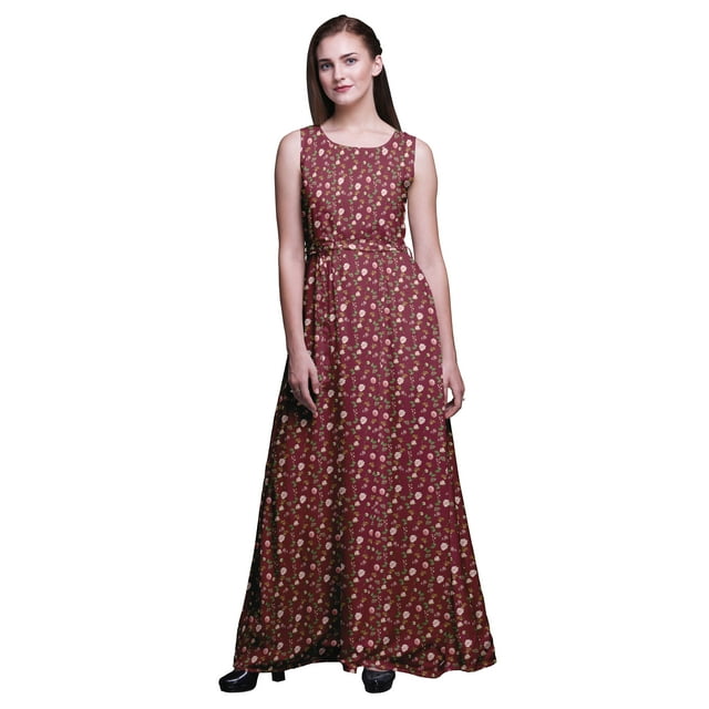 Bimba Robe Longue Décontractée Sans Manches à Col Rond pour Femmes à Imprimé Floral - Medium