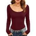 thumbnail image 6 of Long Sleeve Undershirt for Women Scoop Neck Slim Fit Basic Top Layering Tee Thermal Tops for Women Red S, 6 of 6