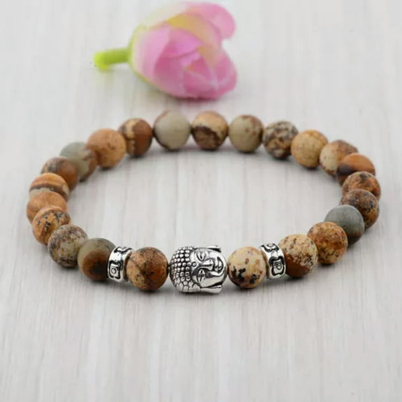 EOEMY Fashion Women 8mm White Turquoise Lava Beads Buddha Head Men Charm Bracelets-187-E